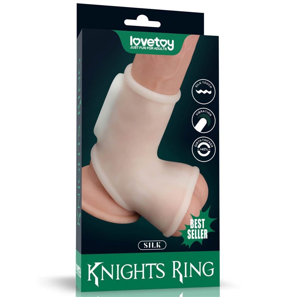 Silk Knights Ring - Manson pentru Penis si Scrot cu Vibratii, Alb, 12 cm - detaliu 6