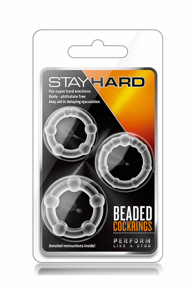 Stay Hard Beaded Cockrings Clear -  Set 3 Inele din Silicon cu Bile