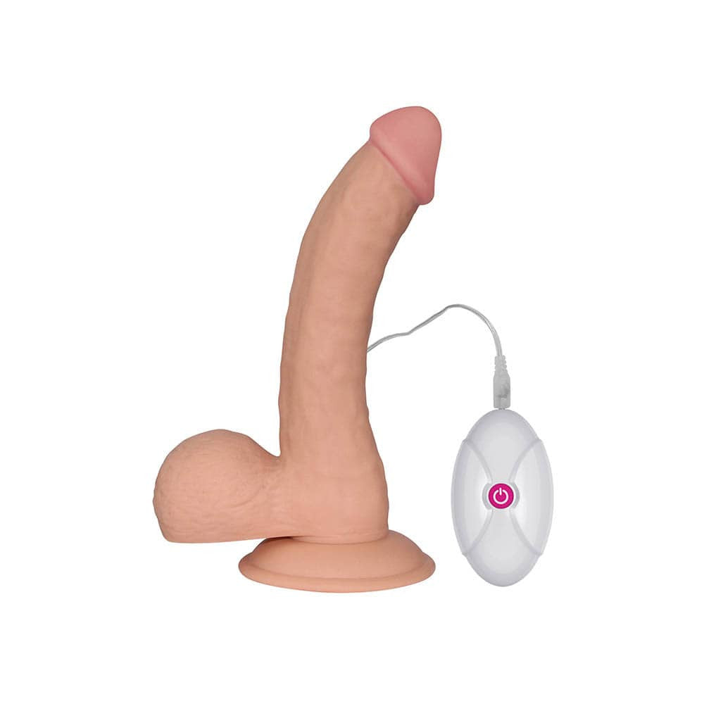The Ultra Soft Dude - Dildo realist cu vibrații, crem deschis, 20 cm