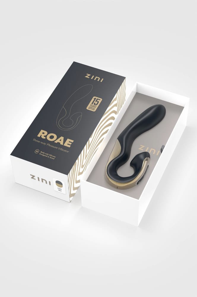 Vibrator Zini Roae SE Three-way Pleasure Black Gold, 19.5x3.5 cm - detaliu 3