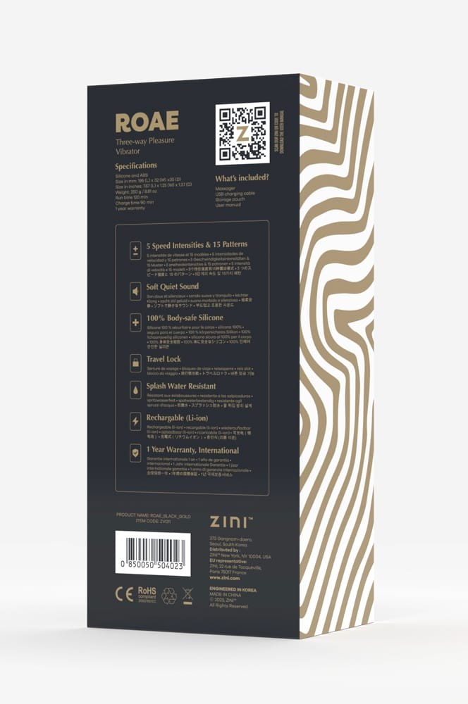 Vibrator Zini Roae SE Three-way Pleasure Black Gold, 19.5x3.5 cm - detaliu 4