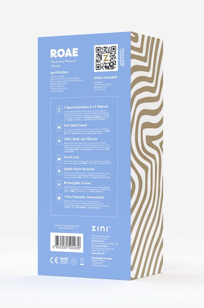 Vibrator Zini Roae SE Three-way Pleasure Roz, 19.5x3.5 cm - detaliu 4