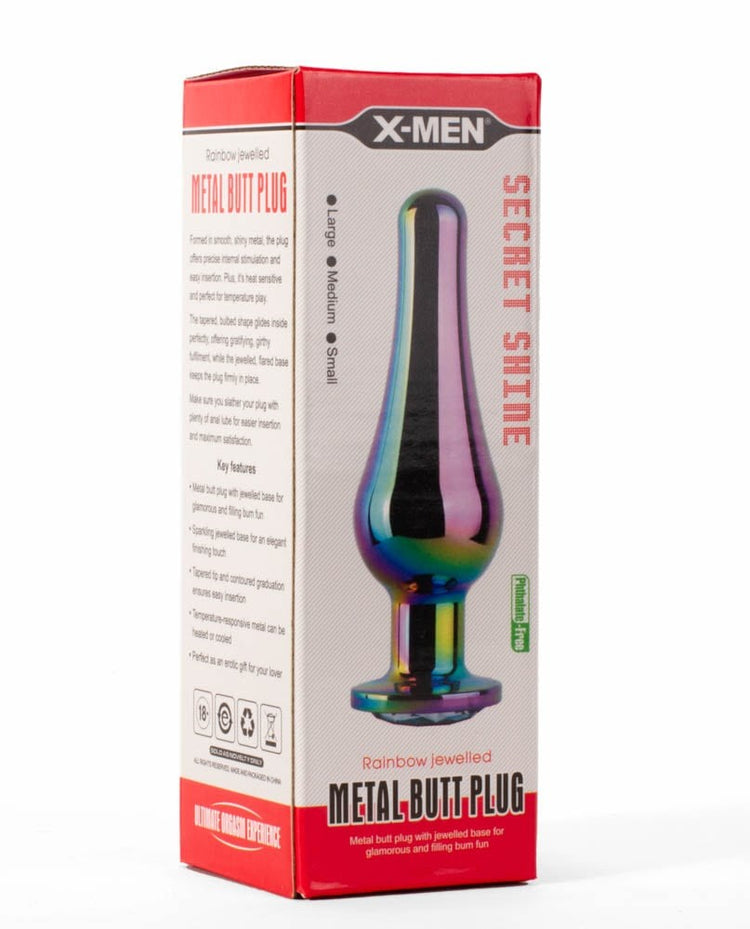 X-MEN Secret Shine Metal Butt Plug Rainbow M - Dop Anal Multicolor, 11,2 cm - detaliu 3